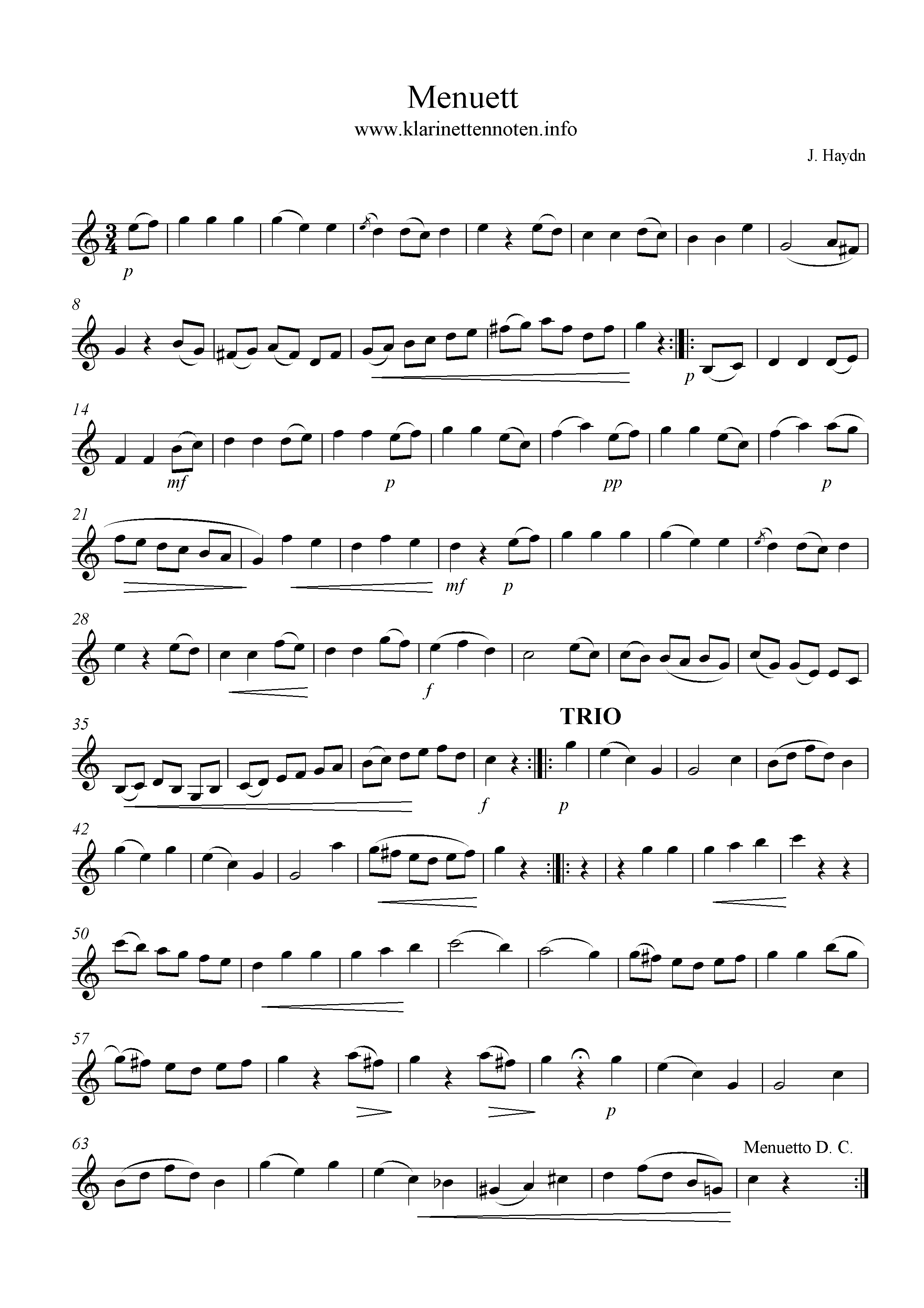 Haydn Menuett, Klarinette